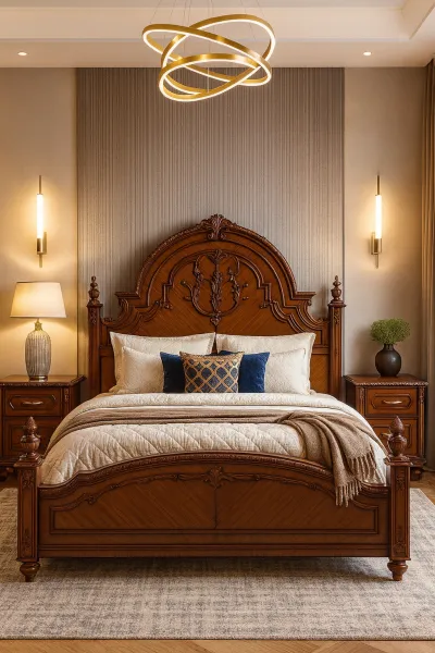 Luxurious King Size Teak Wood Bed with Box Storage (DB33)