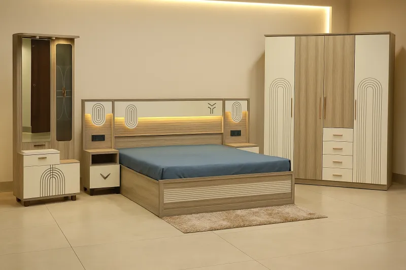 Carved Engineered Wood Bed with Hydraulic Storage (DB67)