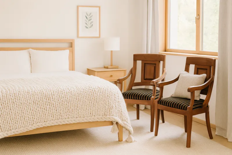 Traditional Teak Wood Bedroom Chair with Upholstery (DBC03)