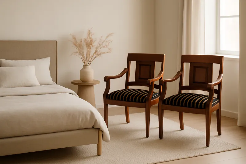 Traditional Teak Wood Bedroom Chair with Upholstery (DBC07)