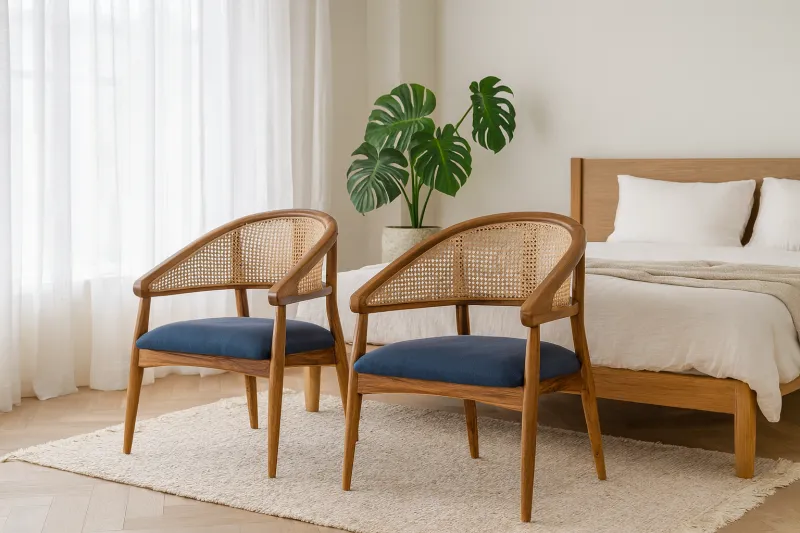 Woven Teak Wood Bedroom Chair with Upholstery (DBC08)