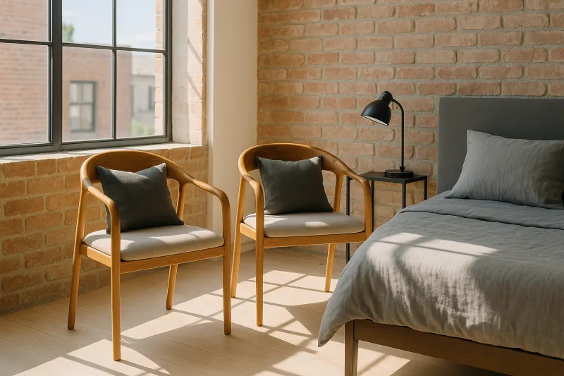 Modern Curved Teak Wood Bedroom Chair with Upholstery (DBC09)