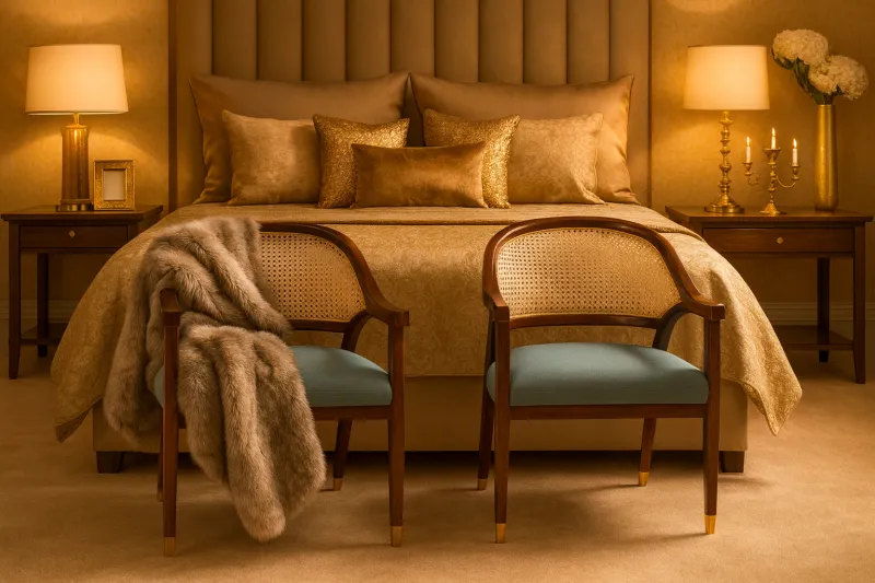 Curved Teak Wood Bedroom Chair with Upholstery (DBC12)