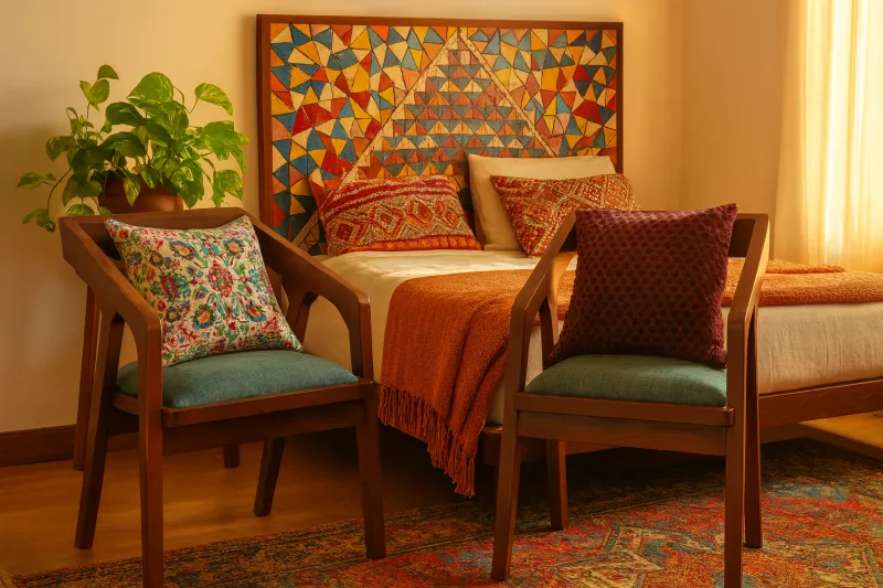 Modern Teak Wood Bedroom Chair with Upholstery (DBC16)