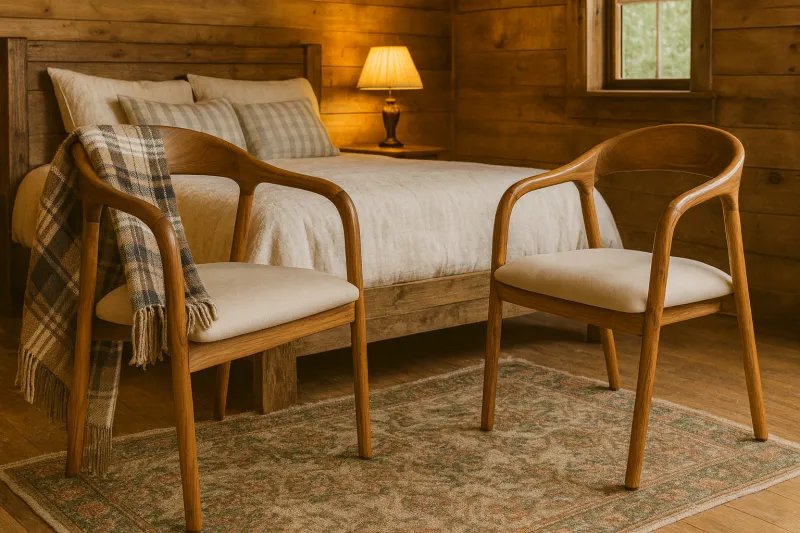 Modern Curved Teak Wood Bedroom Chair with Upholstery (DBC19)