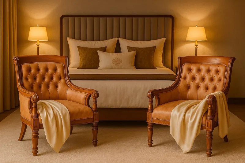 Royal Teak Wood Bedroom Chair with Upholstery (DBC22)