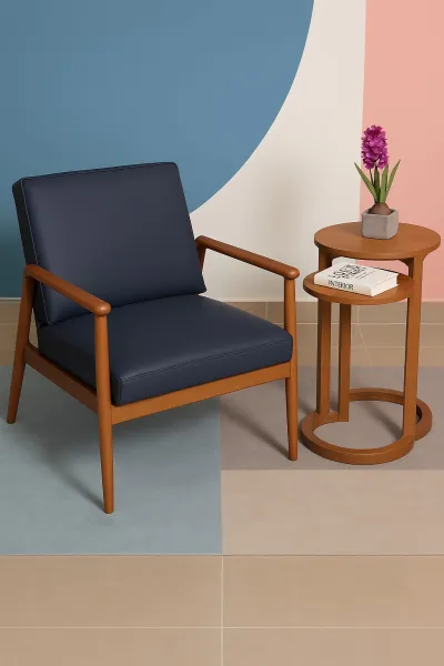 Modern Teak Wood Bedroom Chair with Upholstery (DBC25)