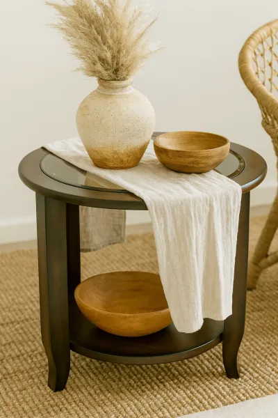 Modern Teak Wood Side Table with Glass Top (DU12)