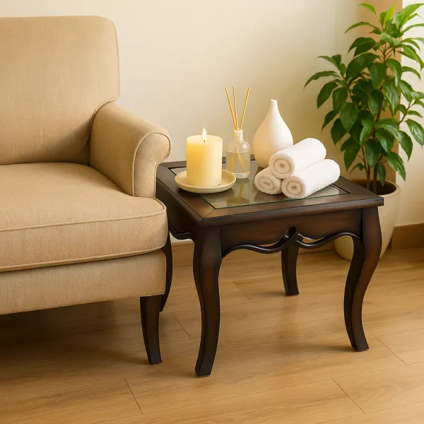 Traditional Curved Teak Wood Side Table (DU14)