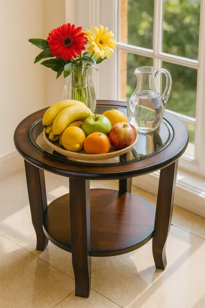 Traditional Curved Teak Wood Side Table (DU15)