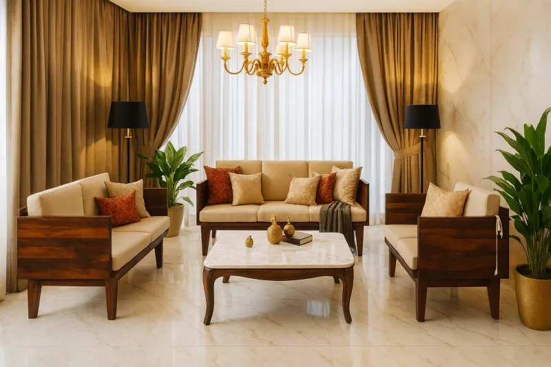 Premium Sheesham Wood 3+2+1 Sofa Set with Upholstery (DS13)