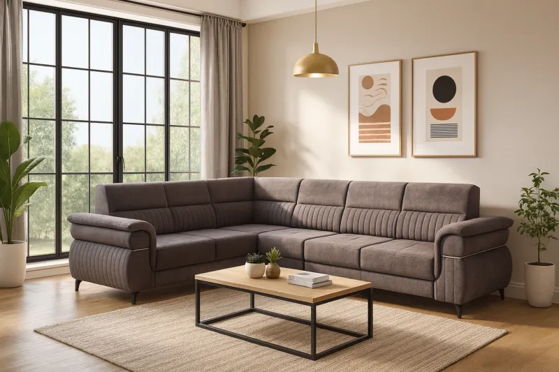 Modern L-Shape Mild Steel Sofa with Upholstery (DS21)