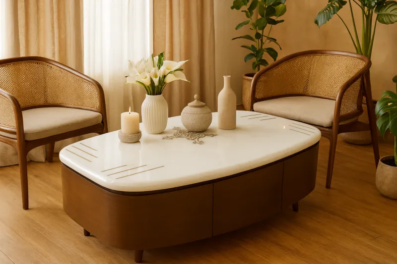 Contemporary Curved Center Table with Marble Top (DCT05)