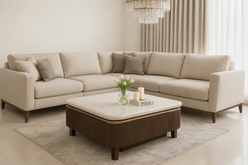 Modern Curved Center Table with Marble Top (DCT07)