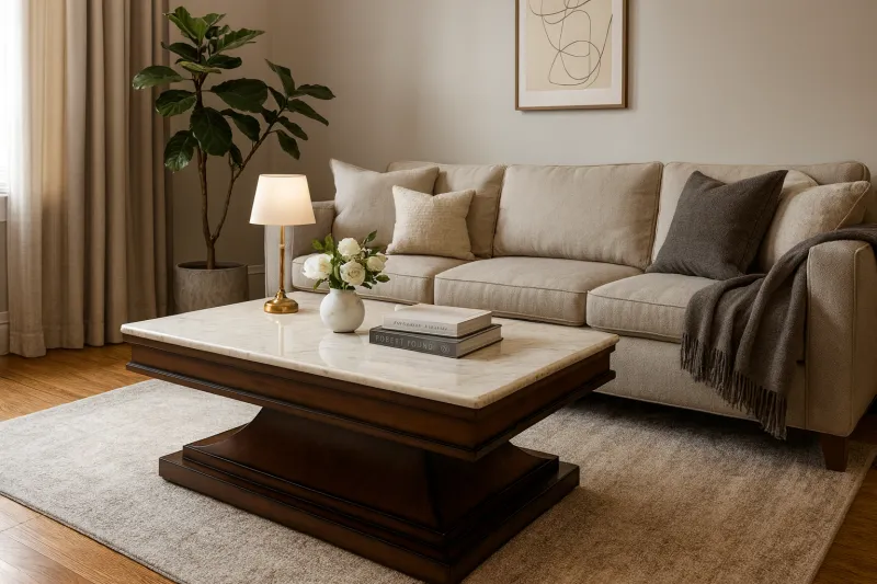 Luxury Teak Wood Center Table with Marble Top (DCT08)