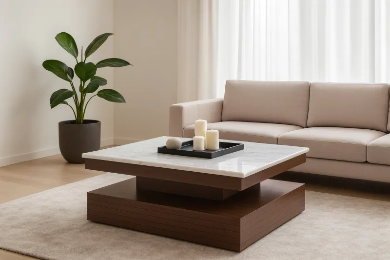 Modern Teak Wood Center Table with Marble Top (DCT09)