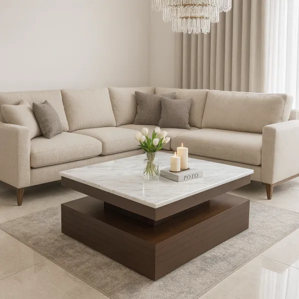 Modern Teak Wood Center Table with Marble Top (DCT10)