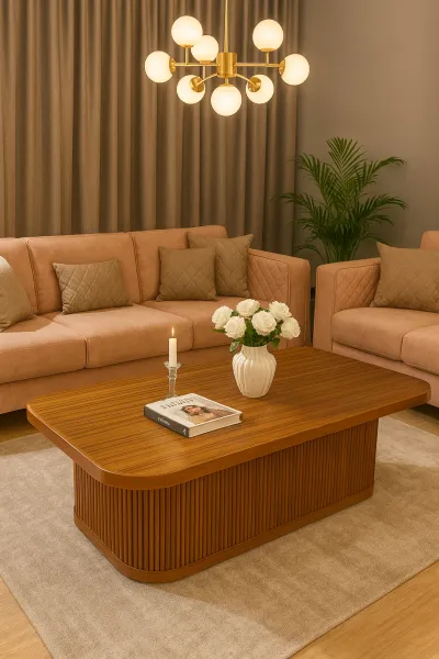 Contemporary Curved Teak Wood Center Table (DCT16)