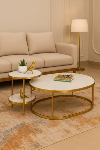 Modern Stainless Steel Nesting Tables with Marble Top (DCT26)