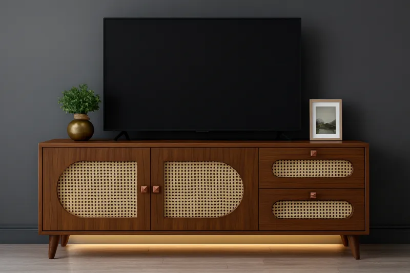 Premium Teak Wood TV Cabinet with Cane Work (DTV02)