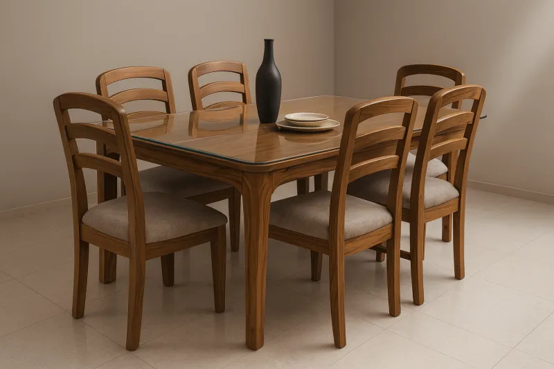 Traditional Curved Teak Wood Dining Set with Upholstery (DDT01)