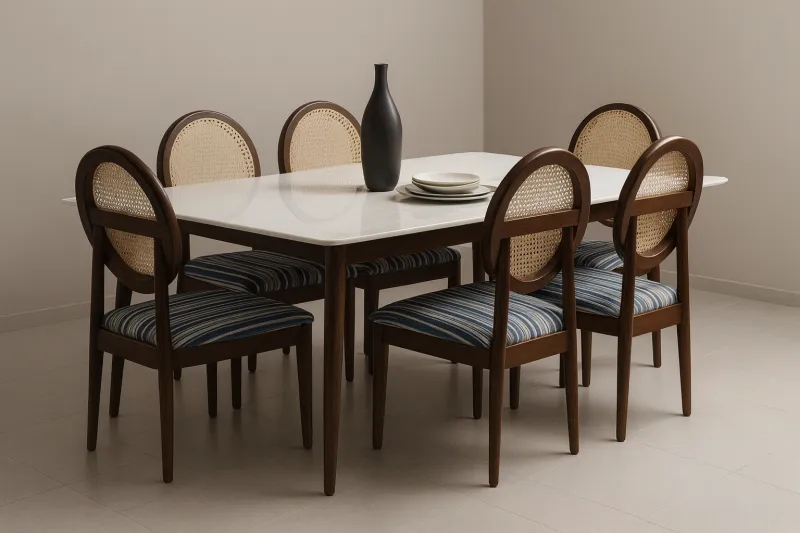 Traditional Teak Wood Dining Set with Upholstery (DDT04)