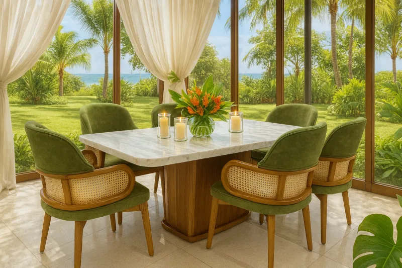 Elegant Teak Wood Dining Set with Marble Top (DDT05)