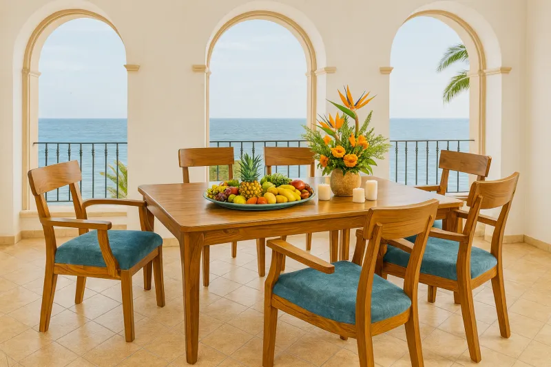 Modern 6 Seater Teak Wood Dining Set with Upholstery (DDT13)