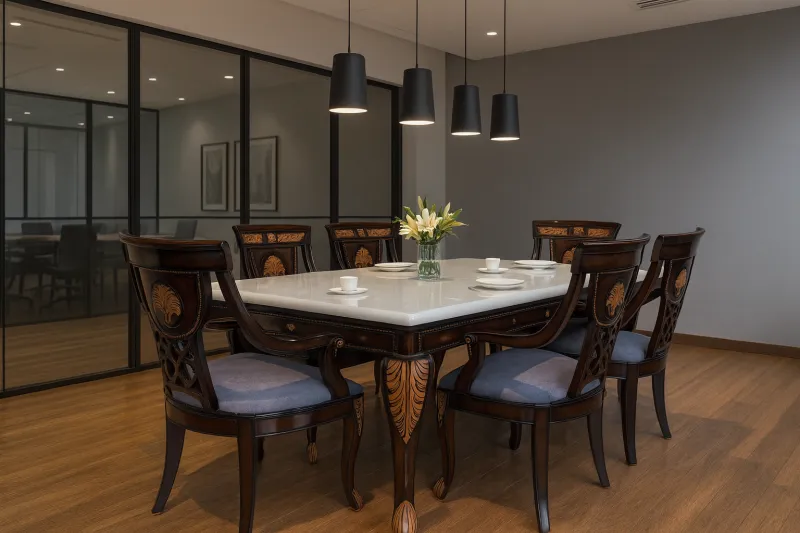 Royal 6 Seater Teak Wood Dining Set with Upholstery (DDT18)