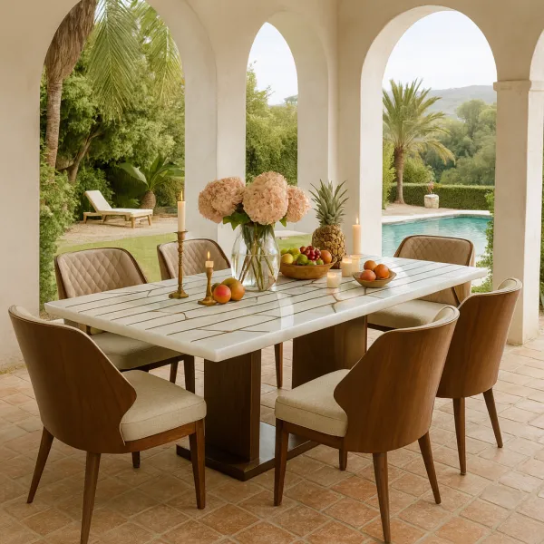 Elegant 6 Seater Teak Wood Dining Set with Upholstery (DDT23)