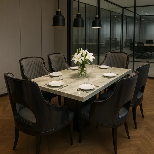 Modern 6 Seater Teak Wood Dining Set with Upholstery (DDT24)