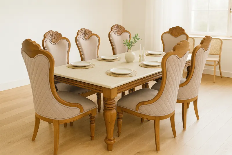 Royal 6 Seater Teak Wood Dining Set with Marble Top (DDT29)