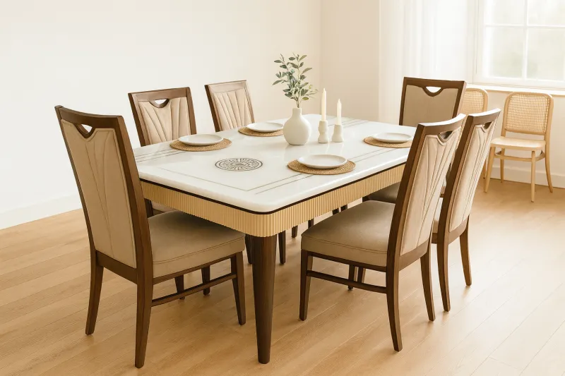 Modern 6 Seater Teak Wood Dining Set with Upholstery (DDT30)
