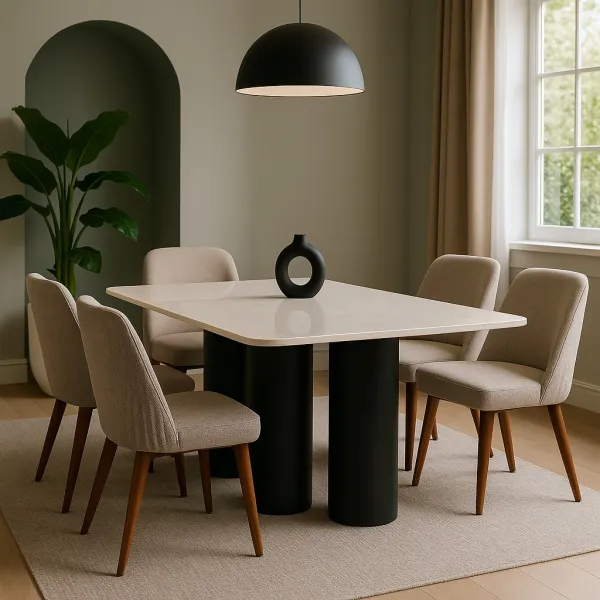 Modern 6 Seater Ash Wood Dining Set with Upholstery (DDT38)