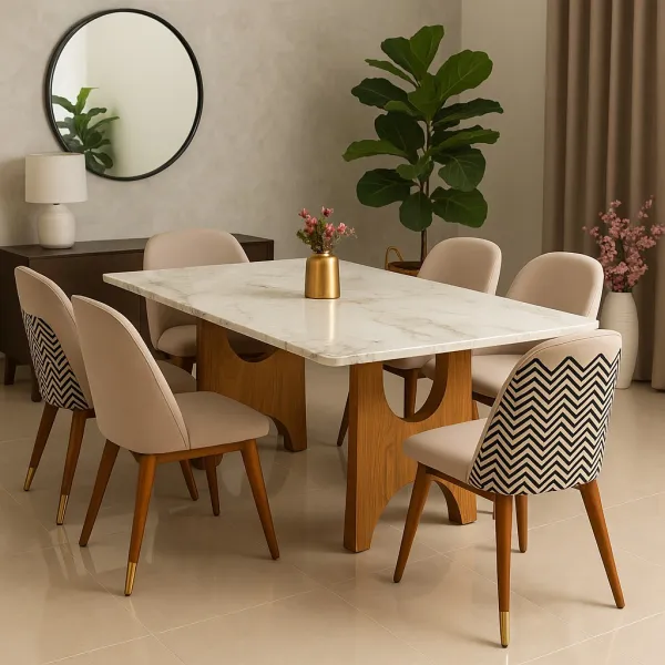 Modern 6 Seater Ash Wood Dining Set with Upholstery (DDT42)