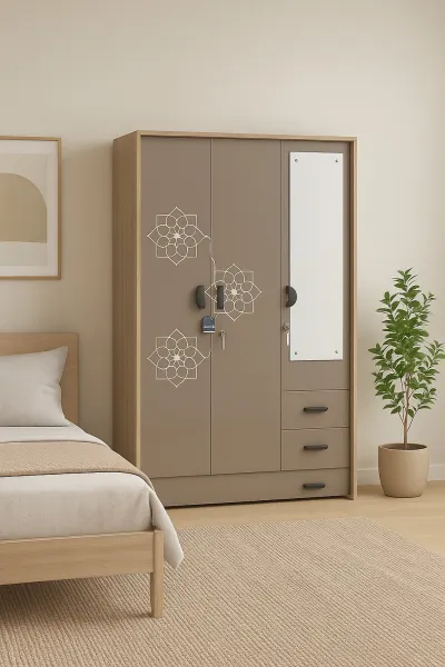 Modern Plywood Wardrobe with Mirror (DW04)