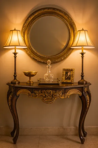 Carved Teak Wood Console Table with Rope Design (DCO12)