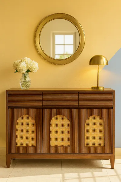 Modern Teak Wood Console Table with Cane Work (DCO17)