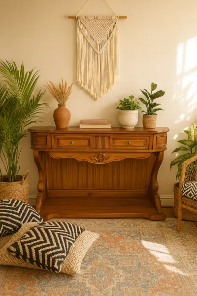 Traditional Curved Teak Wood Console Table (DCO20)