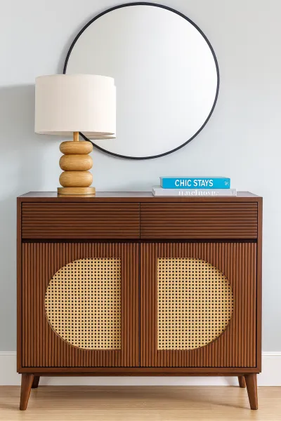 Modern Teak Wood Console Table with Cane Work (DCO27)