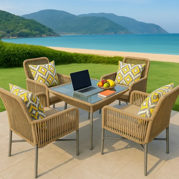 Modern Mild Steel Outdoor Set with Cane Work (DOF23MS)