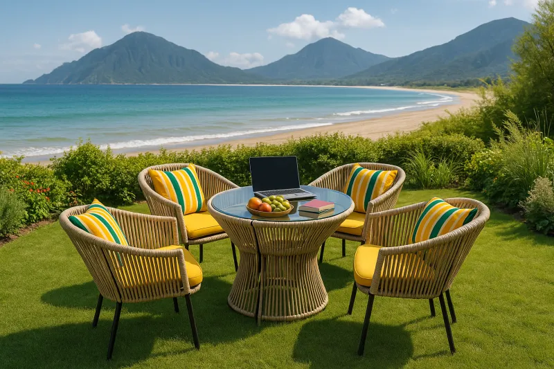 Woven Mild Steel Outdoor Set with Cane Work (DOF28MS)