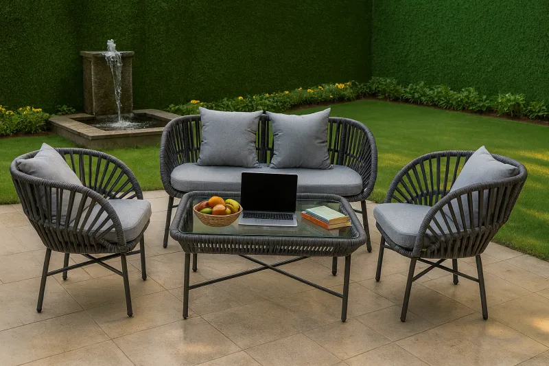 Modern Mild Steel Outdoor Set with Cane Work (DOF29MS)