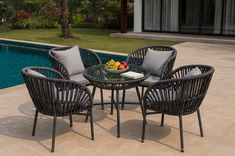 Sleek Mild Steel Outdoor Set with Cane Work (DOF31MS)