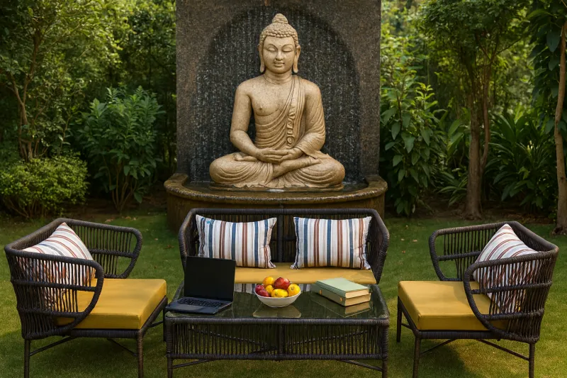 Woven Mild Steel Outdoor Set with Cane Work (DOF40MS)